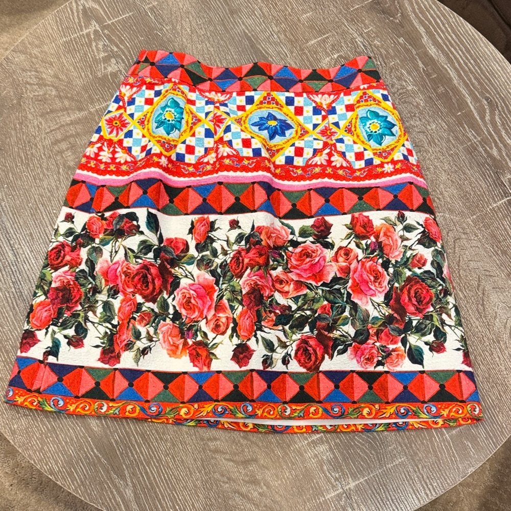 Dolce Gabbana  Floral Geometric Patterned Skirt